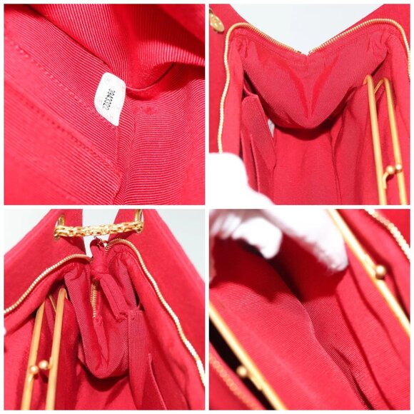 CHANEL Chain Shoulder Bag Cotton Vintage Red Gold CC Auth - Picture 14 of 15